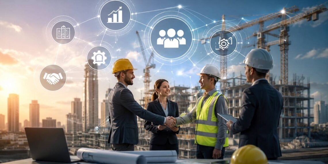Construction professionals networking to generate new business opportunities and industry partnerships