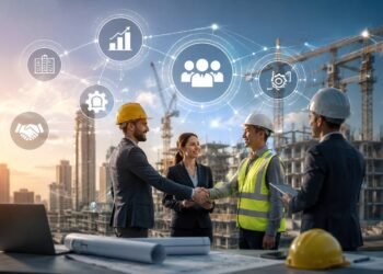 Construction professionals networking to generate new business opportunities and industry partnerships