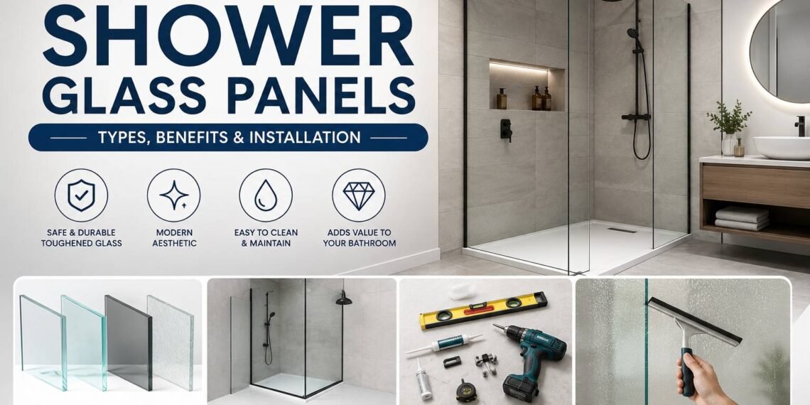 Modern bathroom featuring a frameless shower glass panel installation