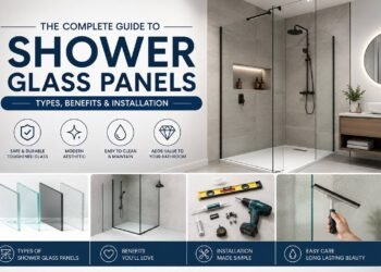Modern bathroom featuring a frameless shower glass panel installation